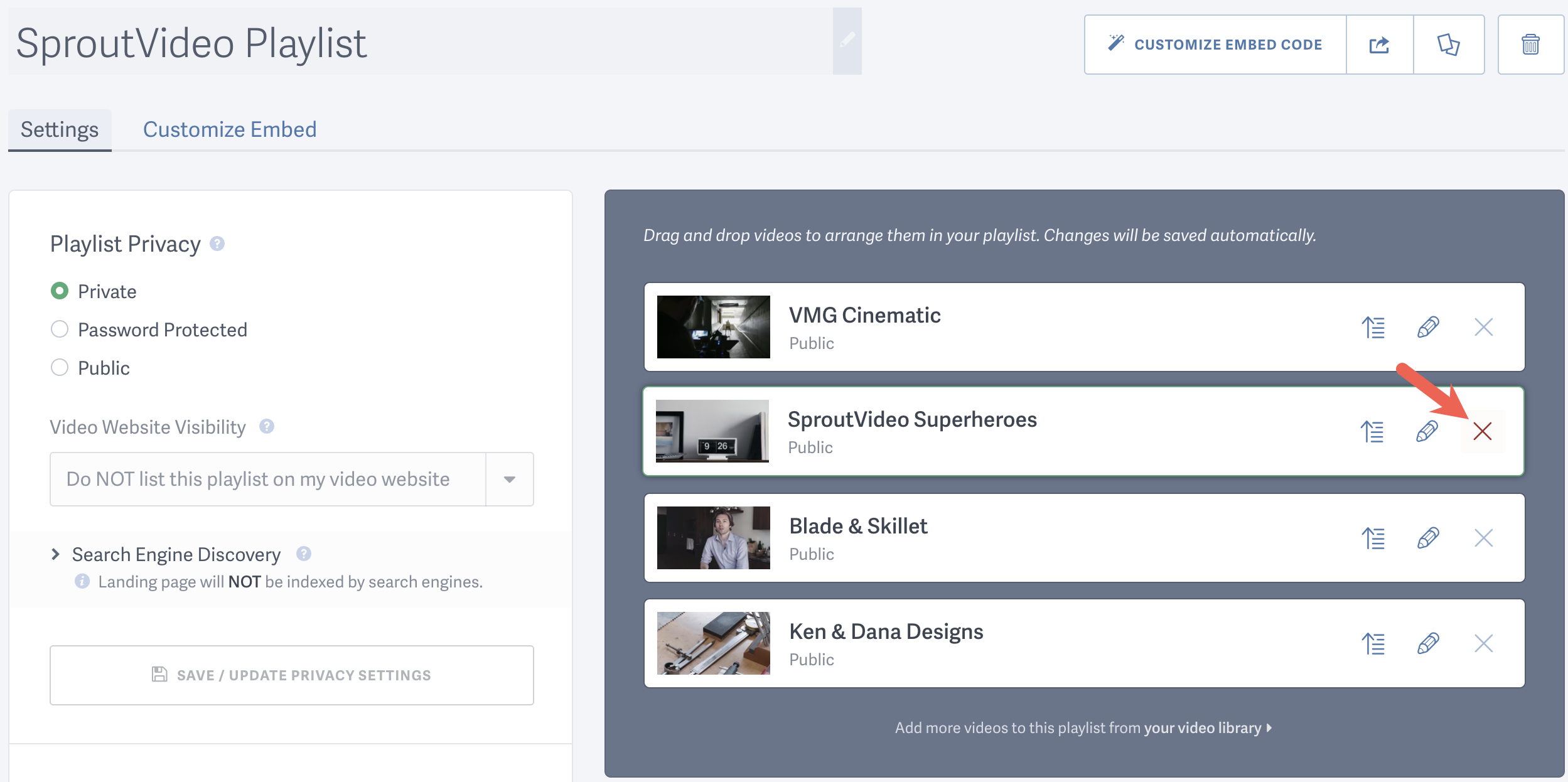 Removed a video from your playlist
