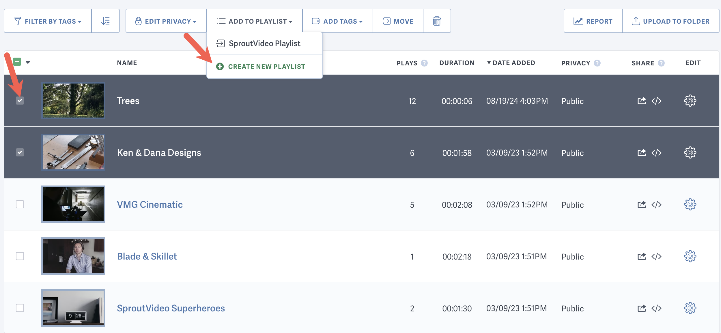 Create a new playlist for your videos hosted on SproutVideo
