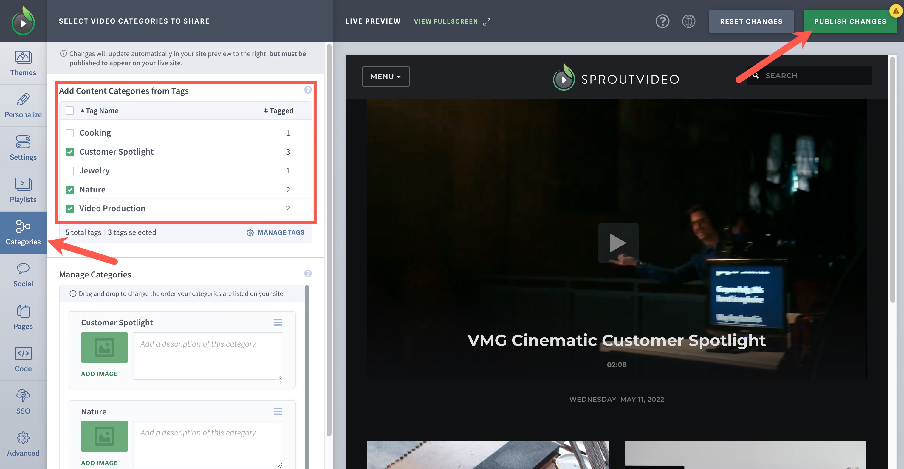 Enable Categories for Your SproutVideo Website
