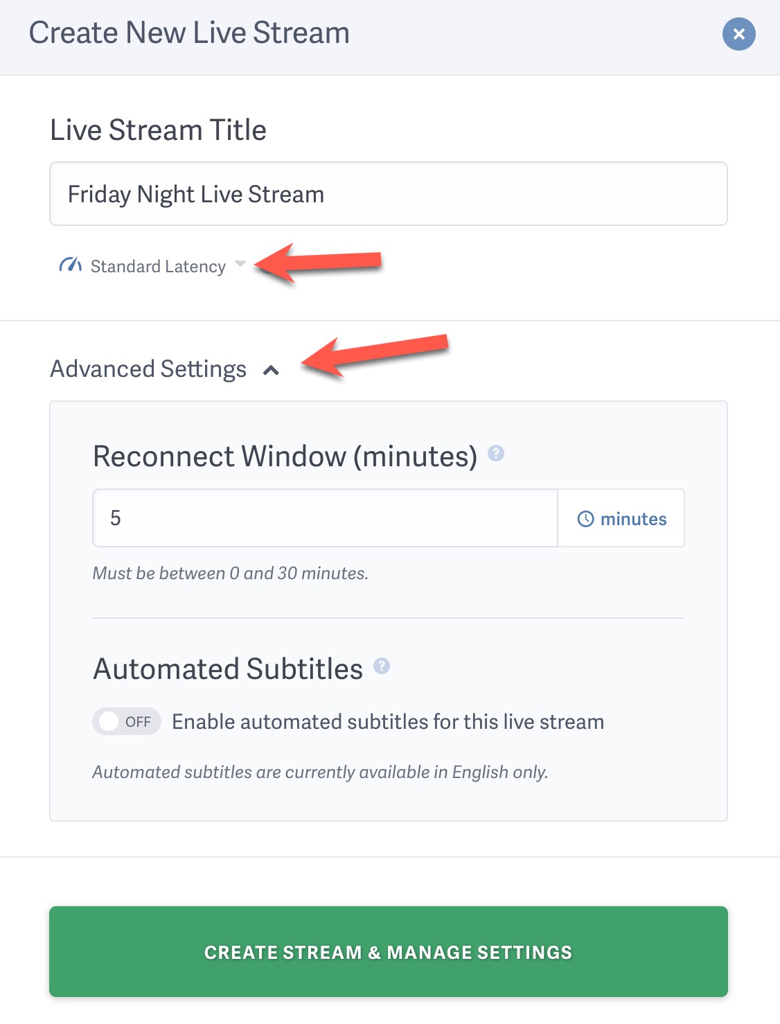 Enter Stream Details