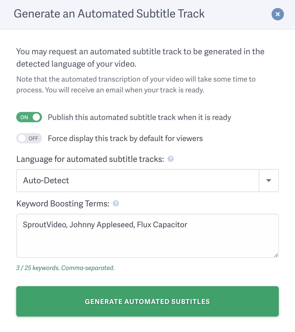 Select automated subtitle track settings